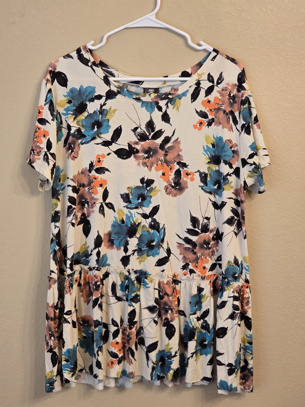 Agnes & Dora Cream Floral Ruffle-Hem Tunic Size Xl Boho Cottagecore